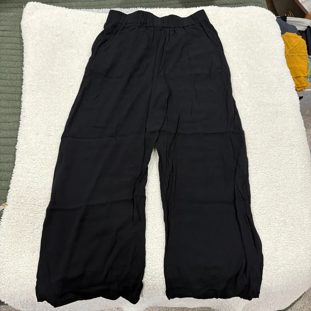 Wilfred Aritzia Faun Tie Waist Wide Leg Crop Black Sheer Lightweight Pant Medium - Picture 3 of 7